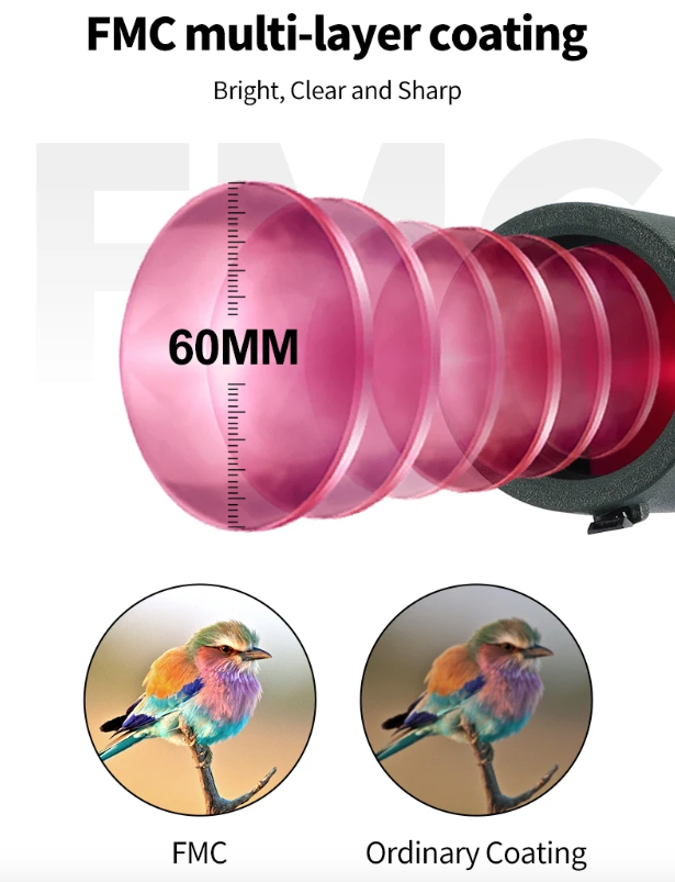 25-75x60 Spottingscope ED-lins | Kraftfullt Monokulärt Teleskop för Fågelskådning & Utomhus | BAK4