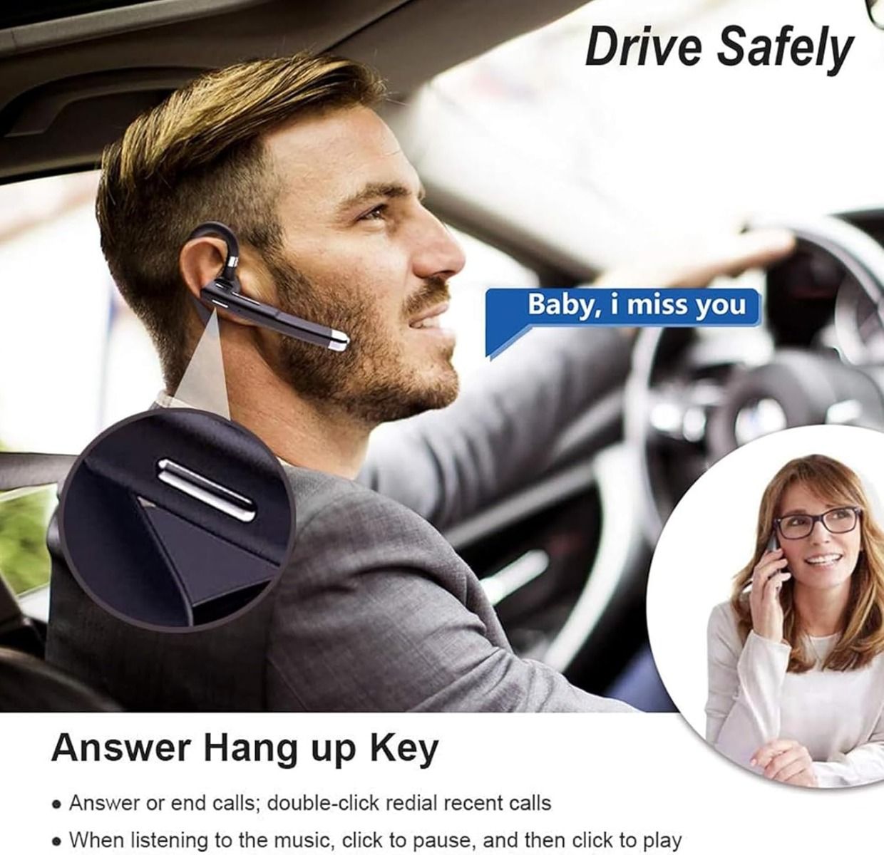 Trådlöst Headset Bluetooth YYK-520 | Företagshörlurar med Mikrofon, Brusreducering & Handsfree Sport