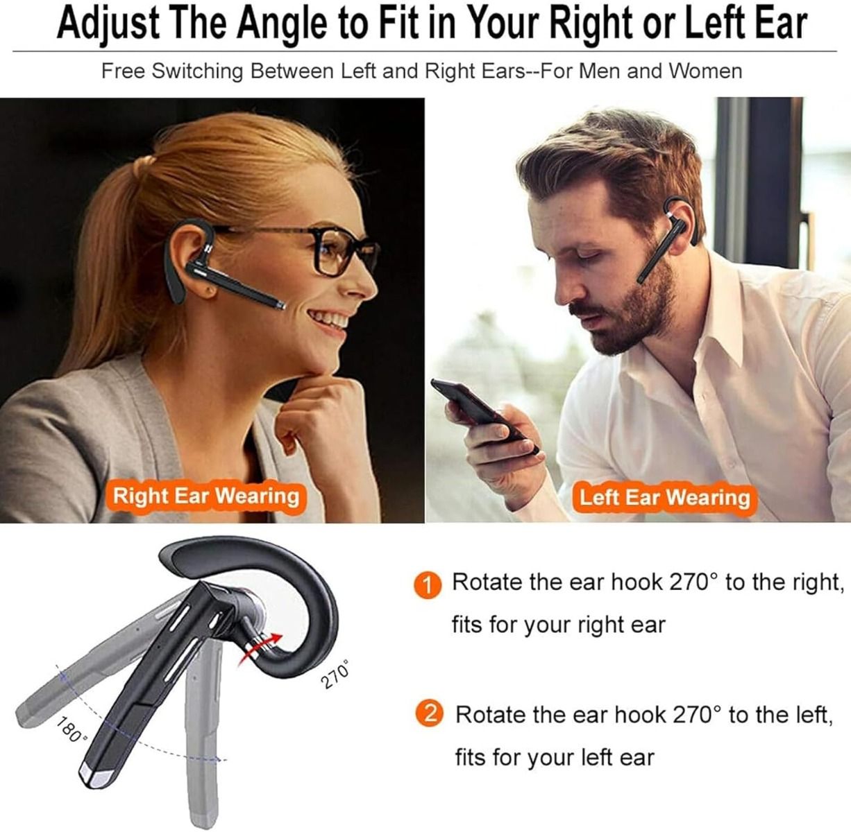 Trådlöst Headset Bluetooth YYK-520 | Företagshörlurar med Mikrofon, Brusreducering & Handsfree Sport