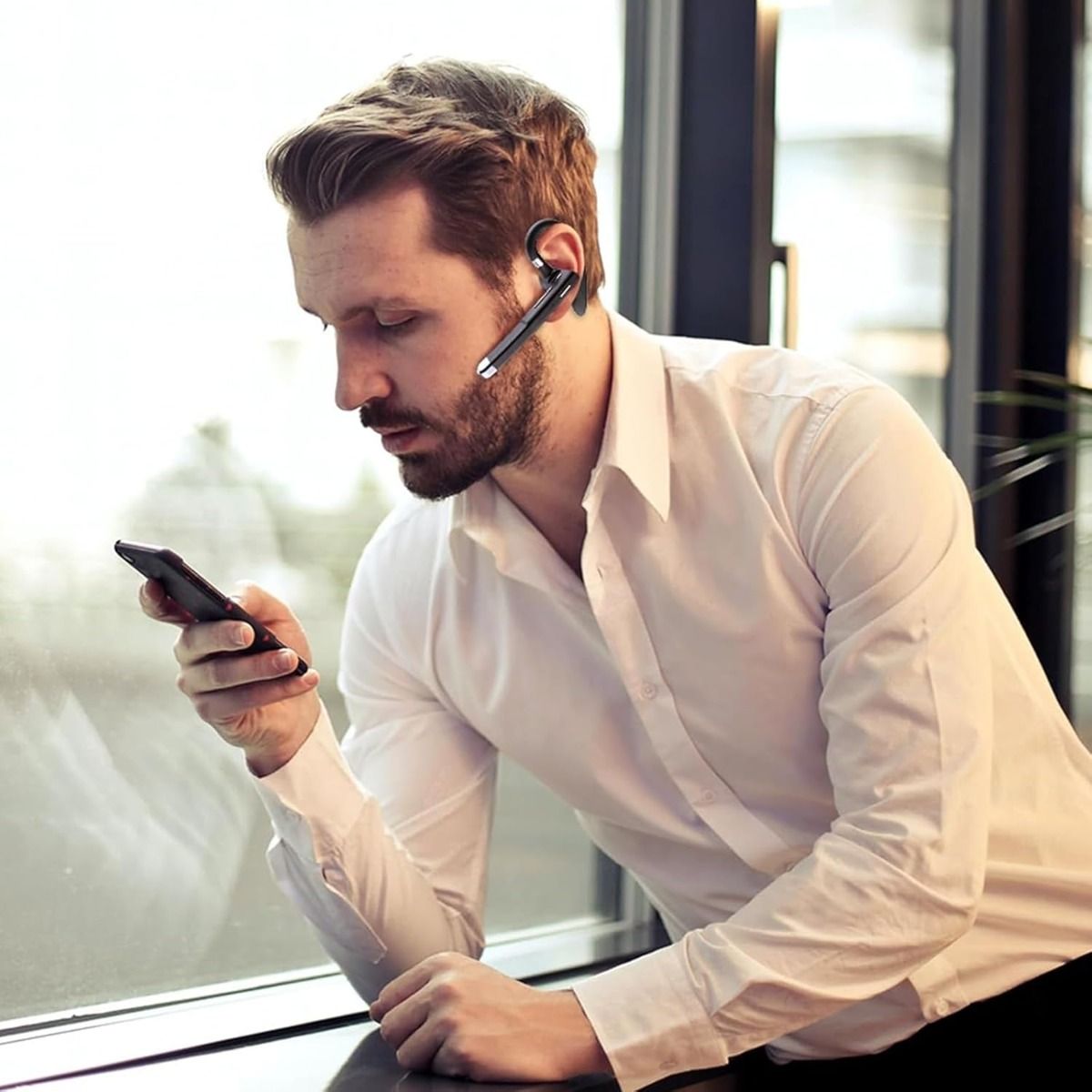 Trådlöst Headset Bluetooth YYK-520 | Företagshörlurar med Mikrofon, Brusreducering & Handsfree Sport