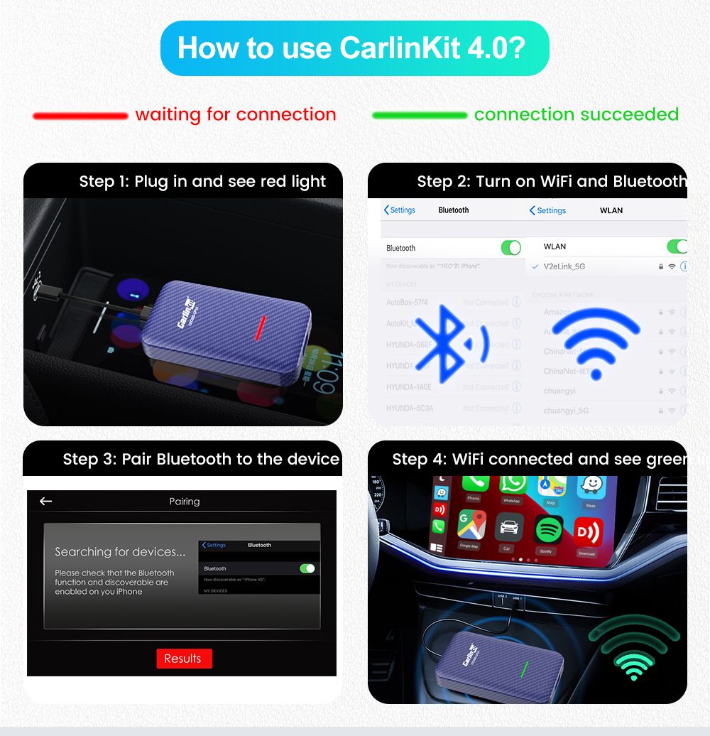 CarlinKit 4.0 trådlös CarPlay för Audi VW Porsche Kia Android Auto Adapter enkel installation kompakta