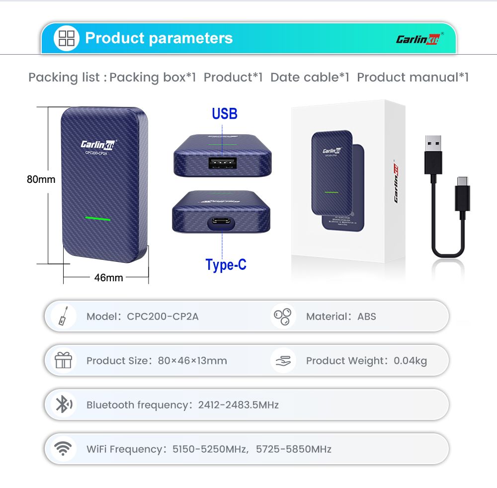 CarlinKit 4.0 trådlös CarPlay för Audi VW Porsche Kia Android Auto Adapter enkel installation kompakta