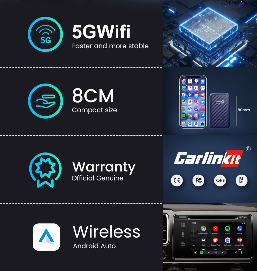 CarlinKit 4.0 trådlös CarPlay för Audi VW Porsche Kia Android Auto Adapter enkel installation kompakta