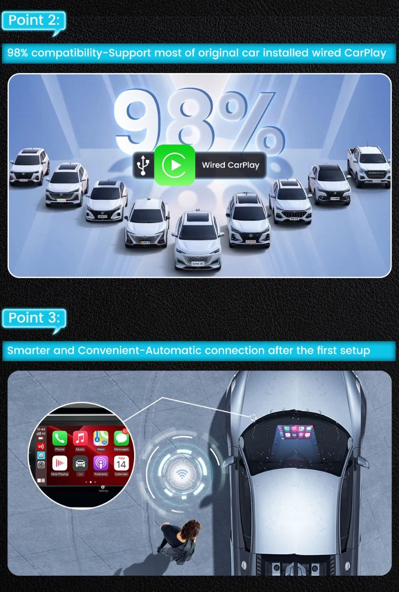 CarlinKit 4.0 trådlös CarPlay för Audi VW Porsche Kia Android Auto Adapter enkel installation kompakta