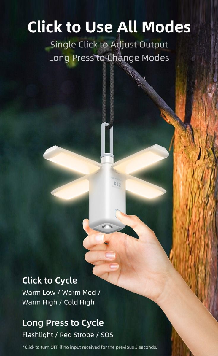 Klarus CL2 750 Lumen campinglykta med frifällbar 90-graders justering och 7 ljuslägen för utomhusbruk