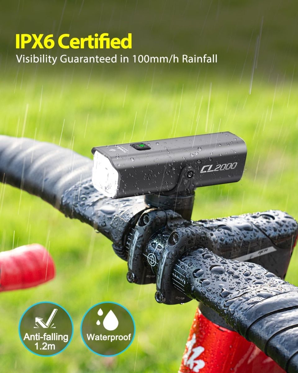 TOWILD CL2000 Cykellampa | 2000 Lumen Superljus, Bländfri & Vattentät för Säker Nattcykling