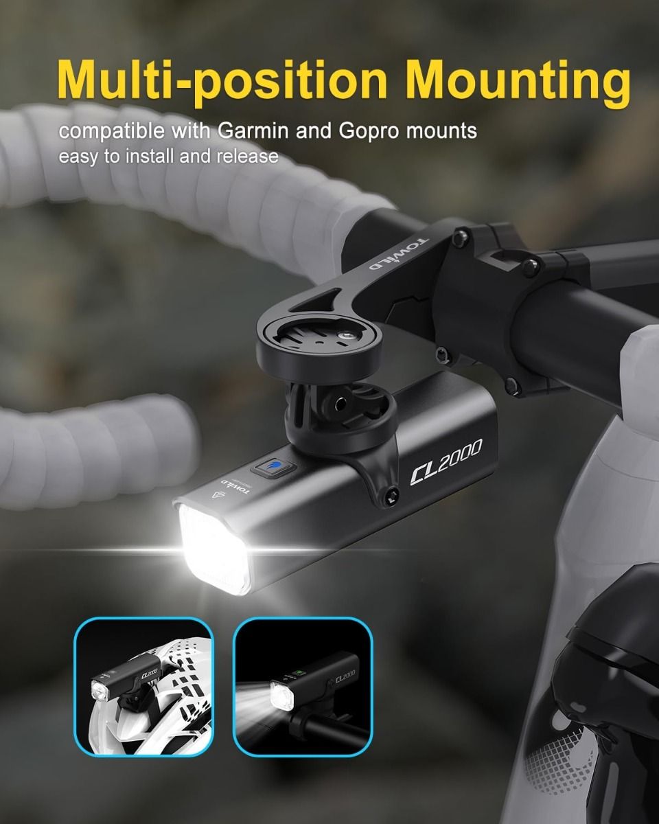 TOWILD CL2000 Cykellampa | 2000 Lumen Superljus, Bländfri & Vattentät för Säker Nattcykling