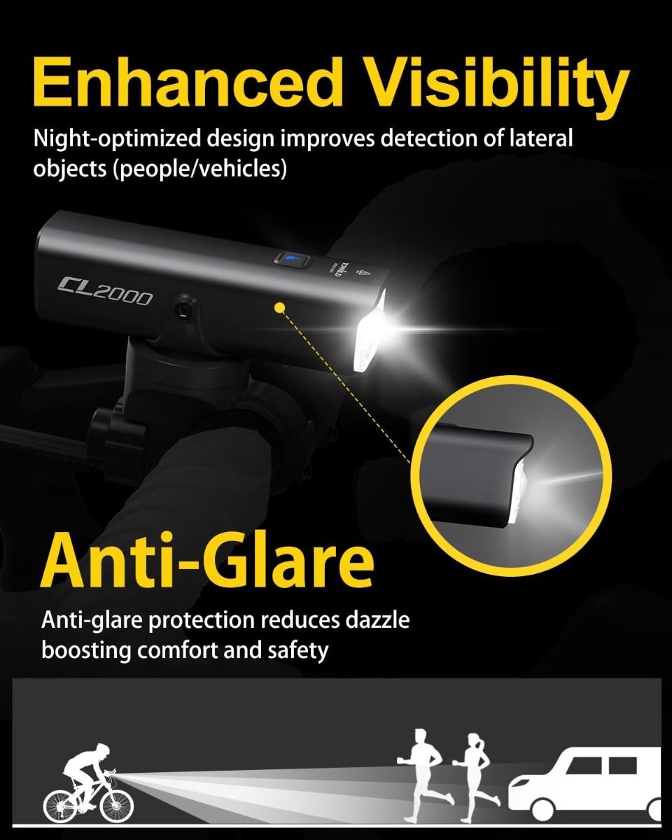 TOWILD CL2000 Cykellampa | 2000 Lumen Superljus, Bländfri & Vattentät för Säker Nattcykling