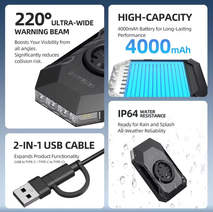 CYCLAMI CL350 Cykellampa | 4000mAh Cykelstrålkastare med Type-C Laddning | Framlampa & Kraftbank