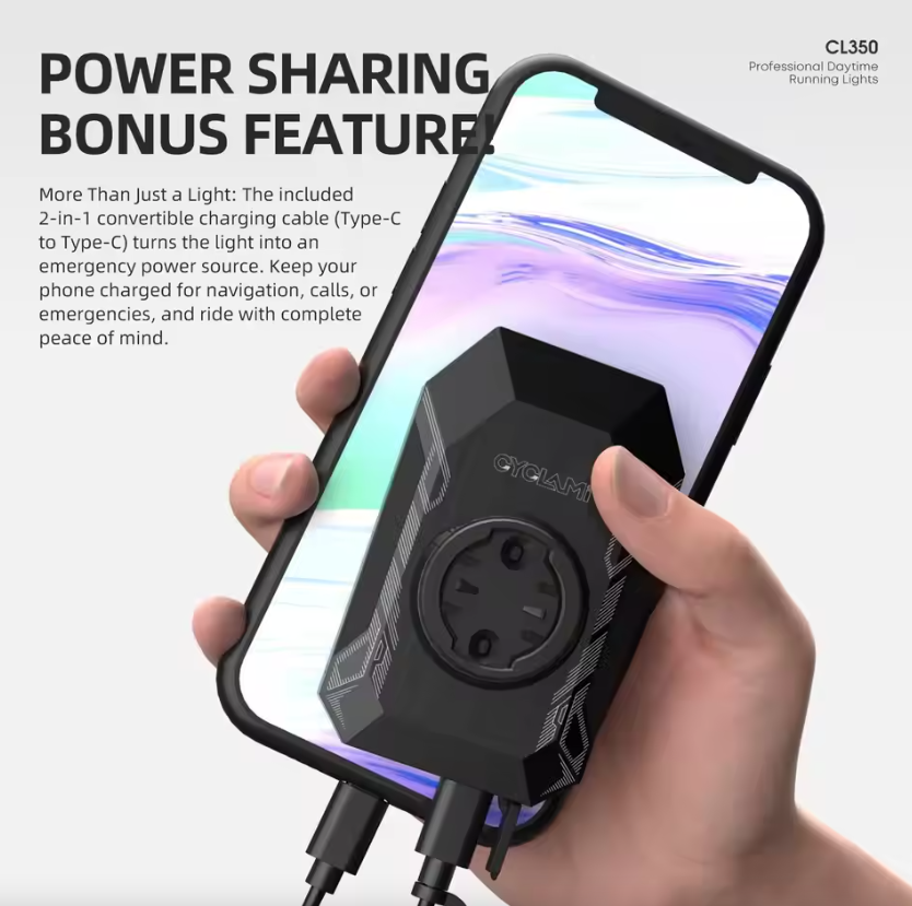 CYCLAMI CL350 Cykellampa | 4000mAh Cykelstrålkastare med Type-C Laddning | Framlampa & Kraftbank