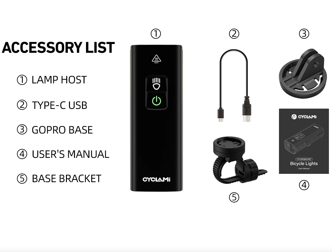 CYCLAMI BR2000 Cykelframlampa för MTB & Landsvägscykel - Typ-C, 2000 Lumen, Max Säkerhet