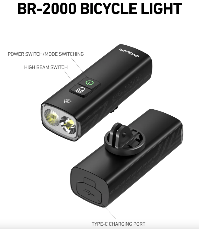 CYCLAMI BR2000 Cykelframlampa för MTB & Landsvägscykel - Typ-C, 2000 Lumen, Max Säkerhet