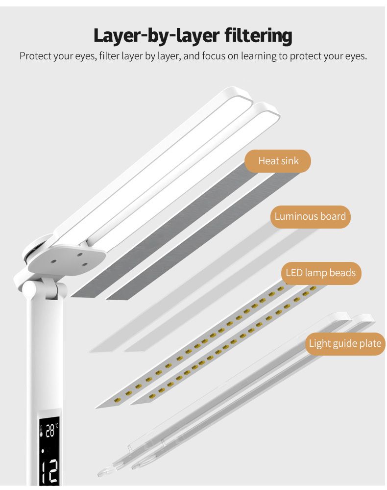 LED-bordslampa med kalender och USB-touch multifunktionslampa med flimmerfritt ljus och pennhållare