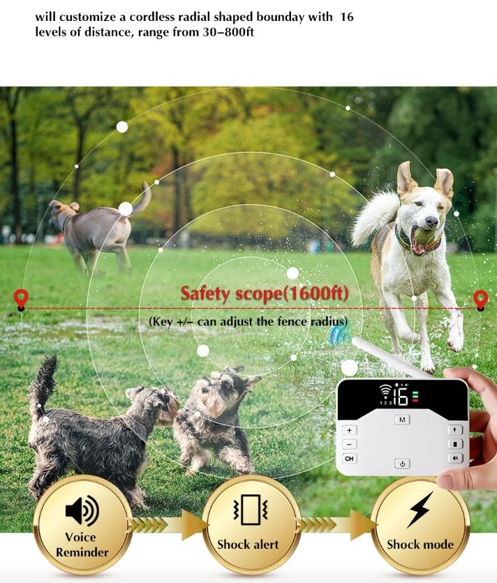 Trådlöst elektroniskt hundstängselsystem och fjärrträningshalsband för säker hundträning och husdjursgränser