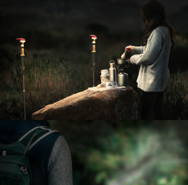 GUITORCH Trail Back Trekkingstavar – Lätta med LED-ljus för säker vandring & friluftsliv