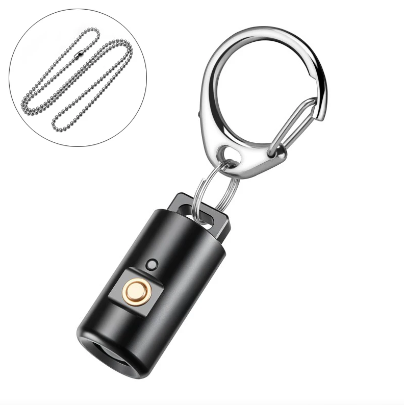 Mini LED-ficklampa uppladdningsbar för camping och vandring nyckelringsljus med halsband