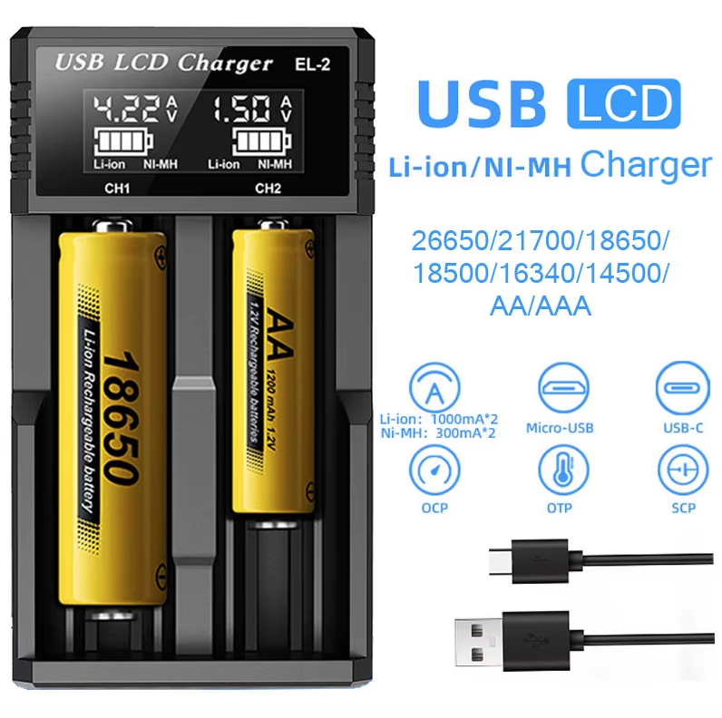 Mångsidig USB LCD Batteriladdare 18650 laddare 3.7V uppladdningsbart batteri effektiv laddning och kompatibilitet