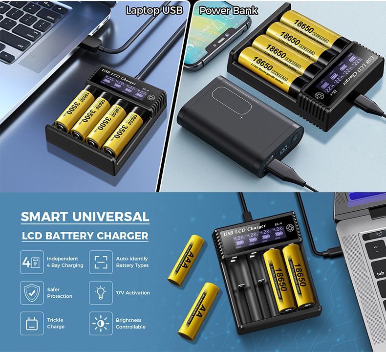 Mångsidig USB LCD Batteriladdare 18650 laddare 3.7V uppladdningsbart batteri effektiv laddning och kompatibilitet