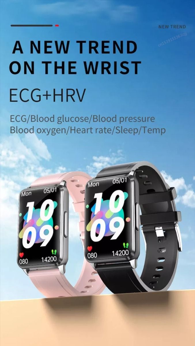 EP02 Blodsocker Smartklocka med ECG, HRV, puls, temperatur, 1,57 tums HD vattentät smartarmband och fitness tracker