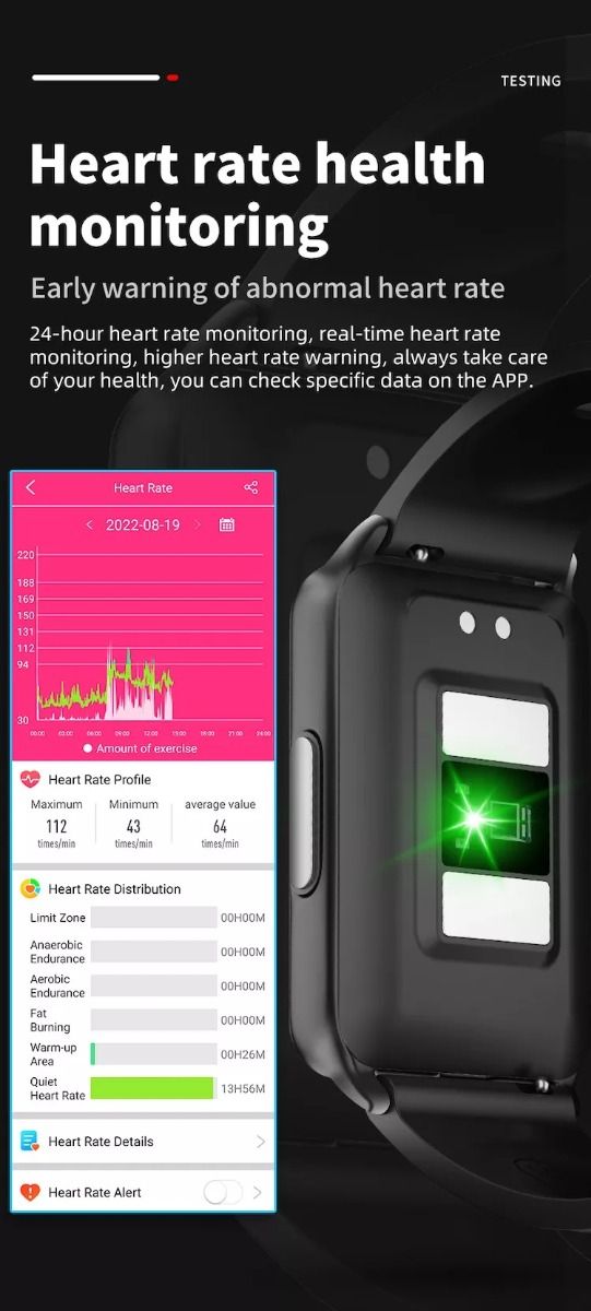 EP02 Blodsocker Smartklocka med ECG, HRV, puls, temperatur, 1,57 tums HD vattentät smartarmband och fitness tracker