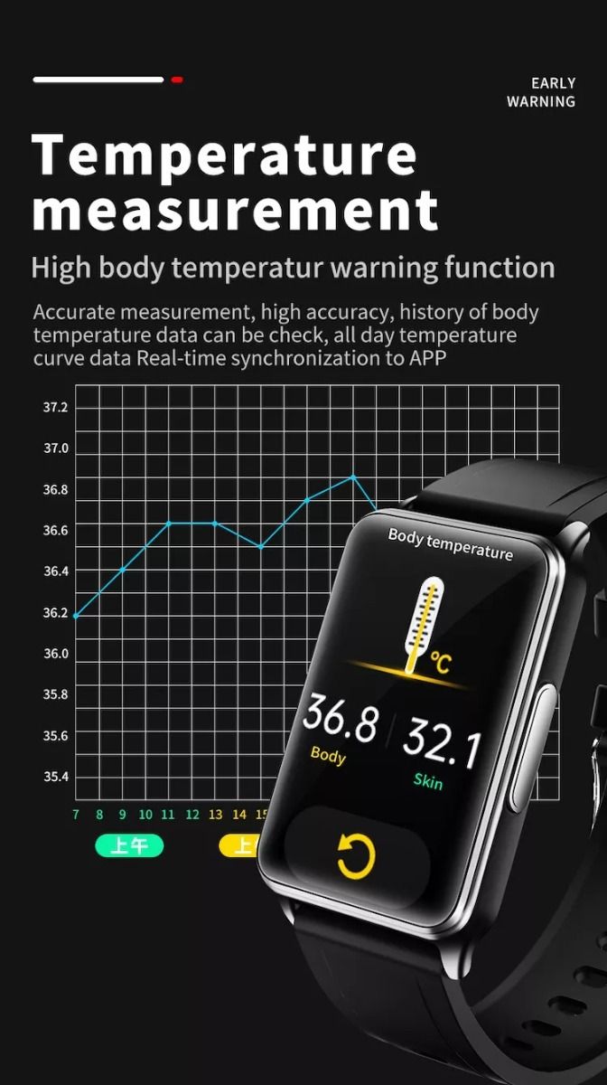 EP02 Blodsocker Smartklocka med ECG, HRV, puls, temperatur, 1,57 tums HD vattentät smartarmband och fitness tracker
