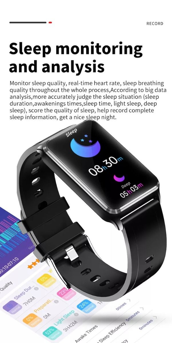 EP02 Blodsocker Smartklocka med ECG, HRV, puls, temperatur, 1,57 tums HD vattentät smartarmband och fitness tracker