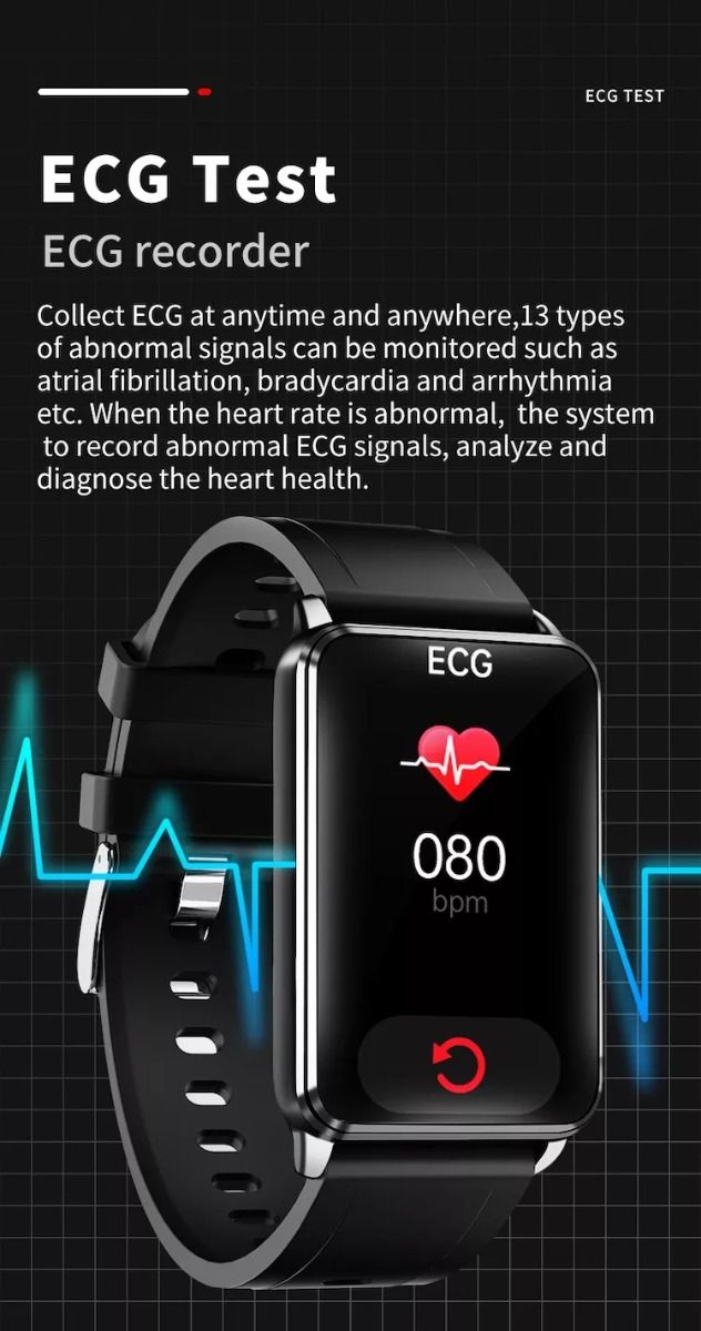 EP02 Blodsocker Smartklocka med ECG, HRV, puls, temperatur, 1,57 tums HD vattentät smartarmband och fitness tracker