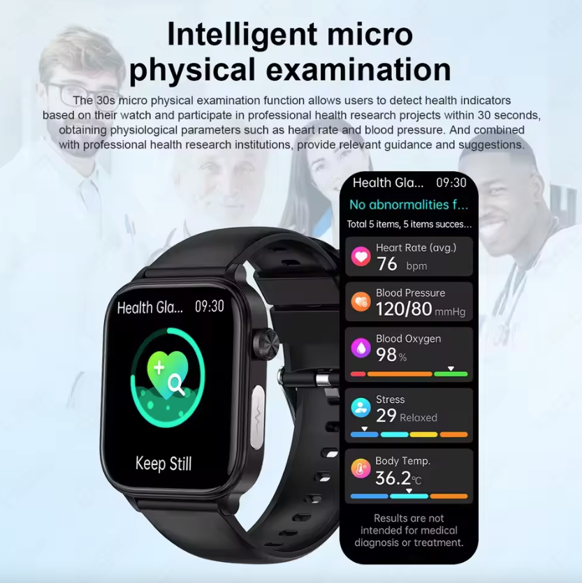 ET585 Smartklocka för män/kvinnor: EKG, PPG & AI Hälsoanalys. Blodfetter, blodtryck, puls!