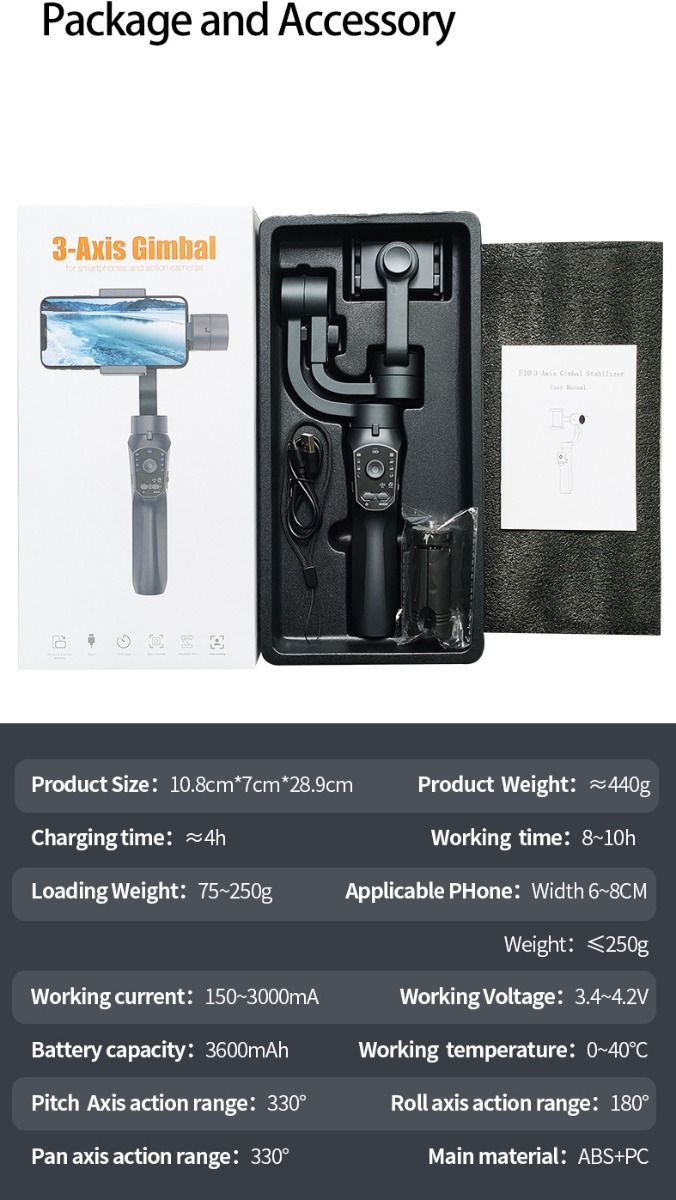 F10 Pro Stabilizer 3-axlig telefon gimbal för mobilfilmskapande och fotografering användarvänlig design