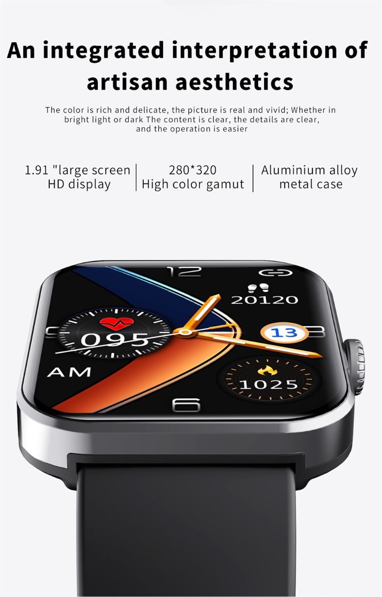 F57L Smartklocka Finessklocka för Blodglukos, Blodtryck, Hjärtfrekvens & Temperaturövervakning, 1.91 tum