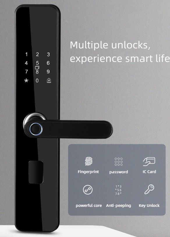 Elektroniskt smart dörrlås med biometriskt fingeravtryckslås för nyckellös inpassering och säker åtkomst