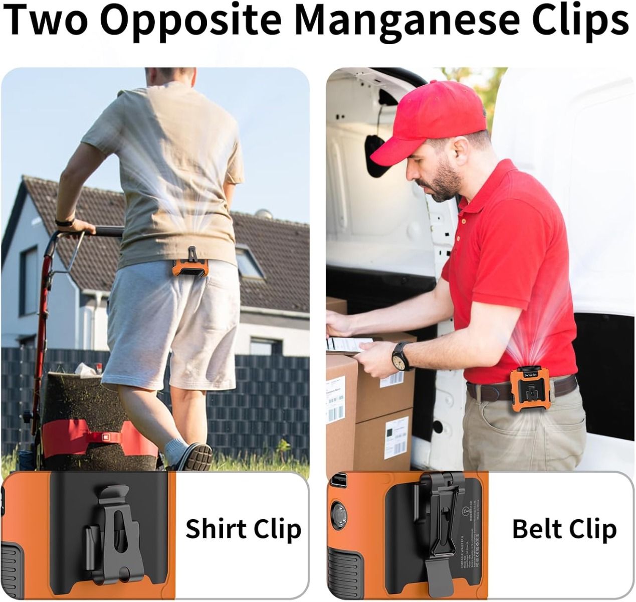 Uppladdningsbar bärbar midjefläkt med clip-on-bälte