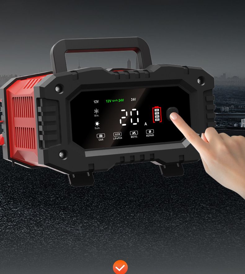 FOXSUR 20A Bärbar bilbatteriladdare för 12V 24V AGM LiFePO4 Blybatterier med mikroprocessorkontroll
