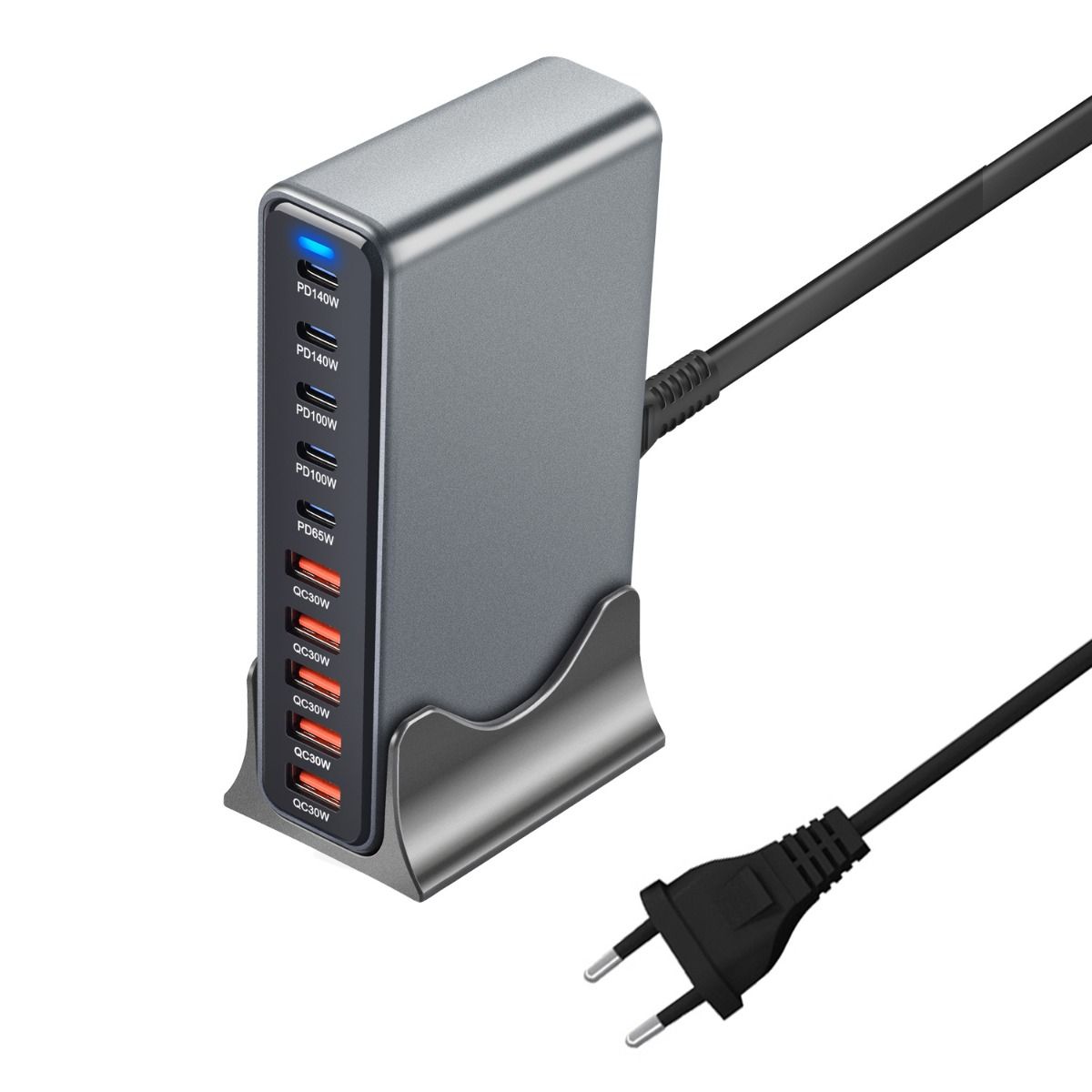 800W USB C GaN III Pro Snabbladdare: 10 Portar, Dubbel 140W PD, Effektiv Laddstation