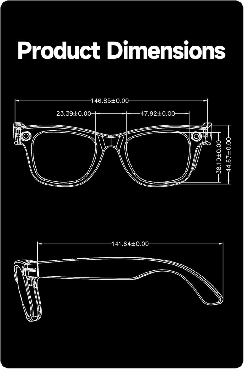 AI Smartglasögon: Översättningsglasögon m. kamera, Bluetooth, samtal & musik, UV/blåljusskydd