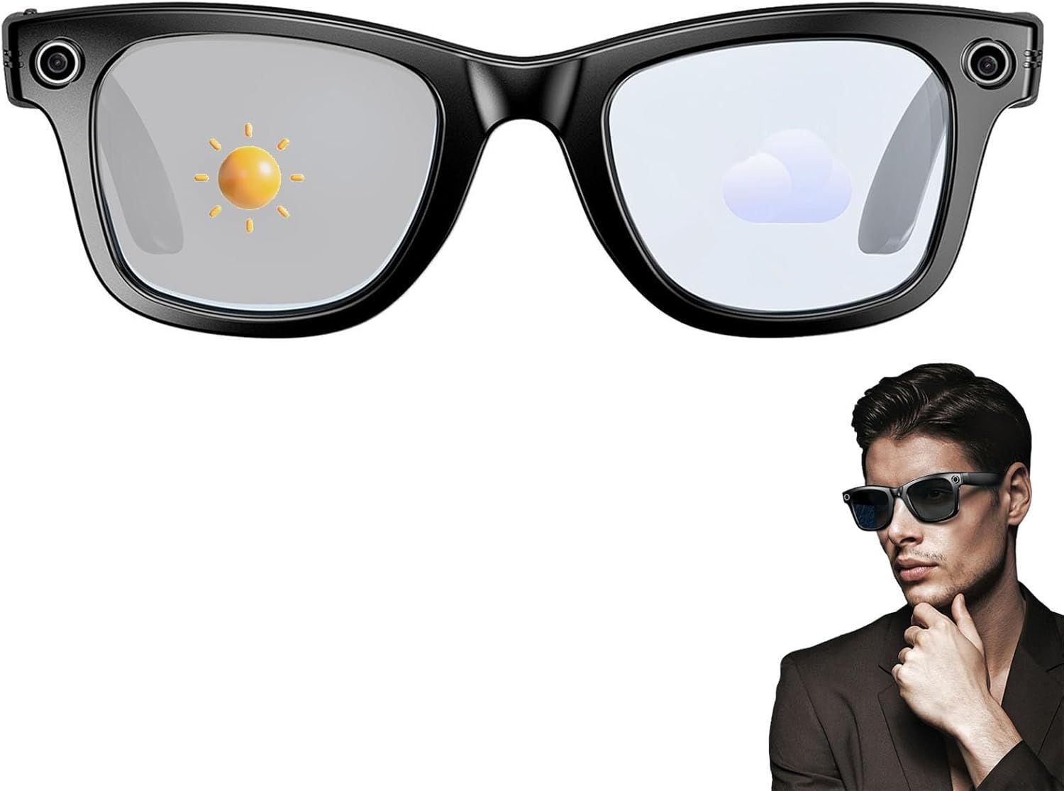 AI Smartglasögon: Översättningsglasögon m. kamera, Bluetooth, samtal & musik, UV/blåljusskydd