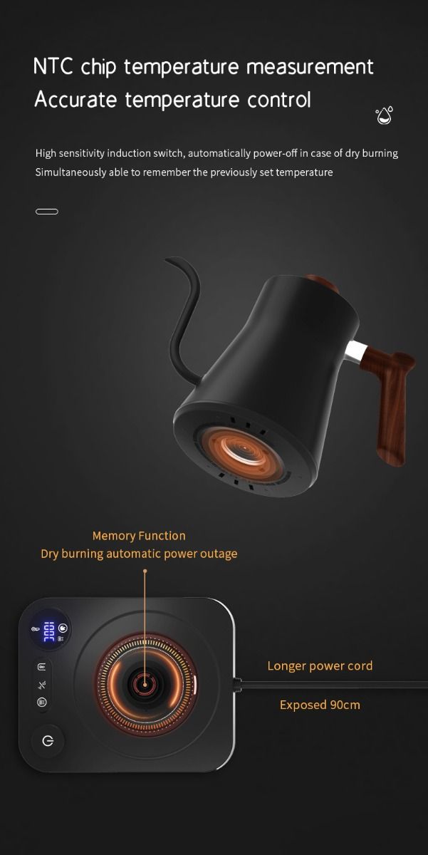 Elektrisk Svanhalsvattenkokare med Realtidstemperaturkontroll Elegant Design Perfekt för Te och Kaffe Bryggning