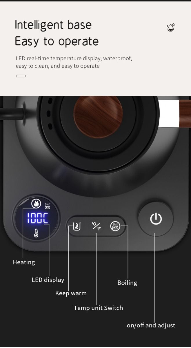 Elektrisk Svanhalsvattenkokare med Realtidstemperaturkontroll Elegant Design Perfekt för Te och Kaffe Bryggning