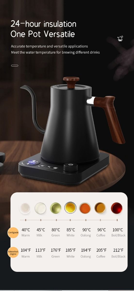 Elektrisk Svanhalsvattenkokare med Realtidstemperaturkontroll Elegant Design Perfekt för Te och Kaffe Bryggning