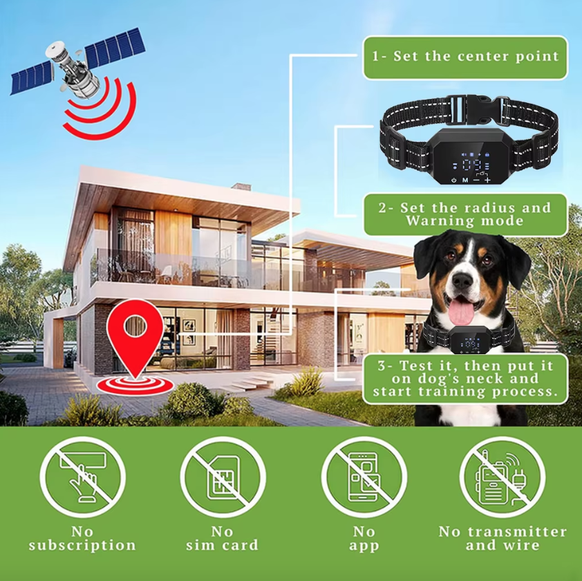 GPS Trådlöst Hundstängsel Husdjurssäkerhetslösning med Elektrisk Stöt Human Träningslägen Enkel Installation