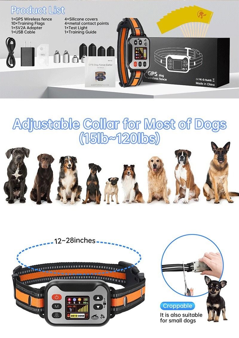 GPS hundstängsel, Antiskallhalsband & Uppladdningsbart hundhalsband. Vattentätt för hundar 7-54 kg.