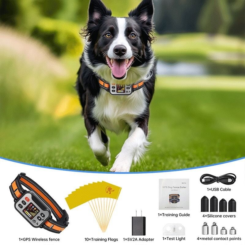 GPS hundstängsel, Antiskallhalsband & Uppladdningsbart hundhalsband. Vattentätt för hundar 7-54 kg.