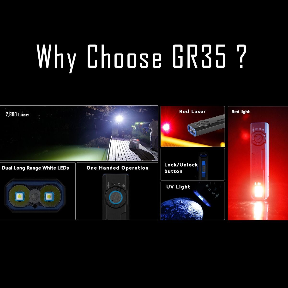 IMALENT GR35 Röd EDC Ficklampa, 2800 Lumen. Mångsidig multi-ljuskälla, magnetisk för äventyr.