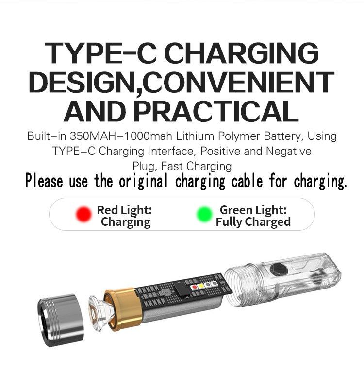 GT13 TIKI Mini Nyckelringslykta 1000 Lumen USB-uppladdningsbar Portabel belysning för camping och vardagsbruk