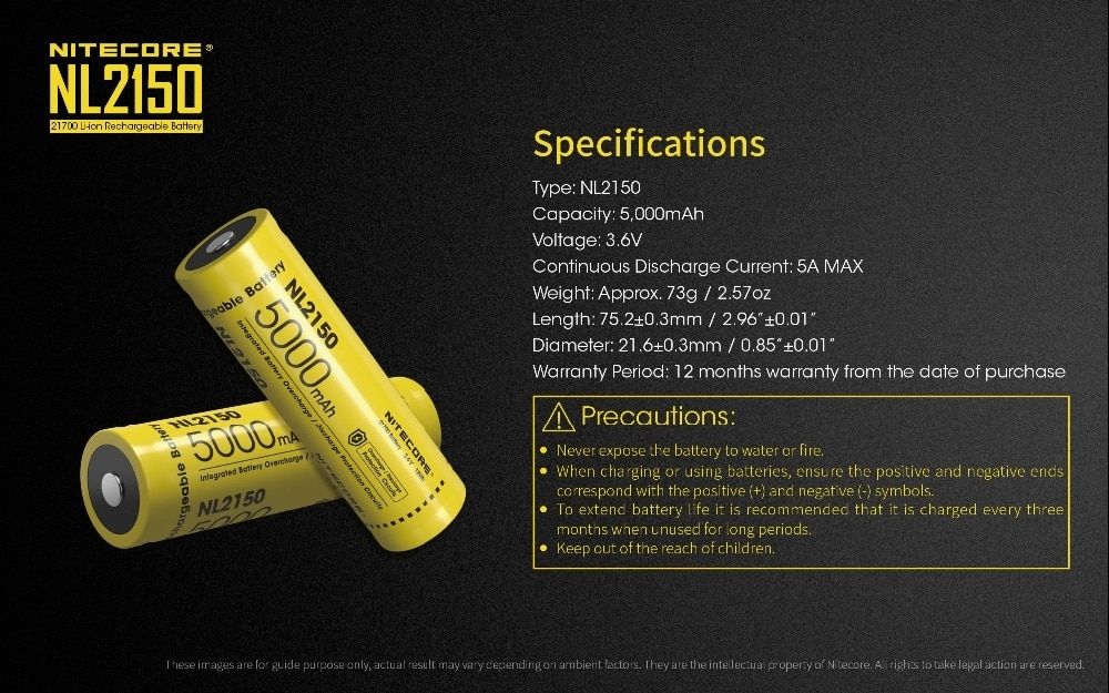 NITECORE NL2150 5000mAh 3.6V 21700 laddningsbart batteri för kraftfull ficklampa, drönare, utomhusutrustning
