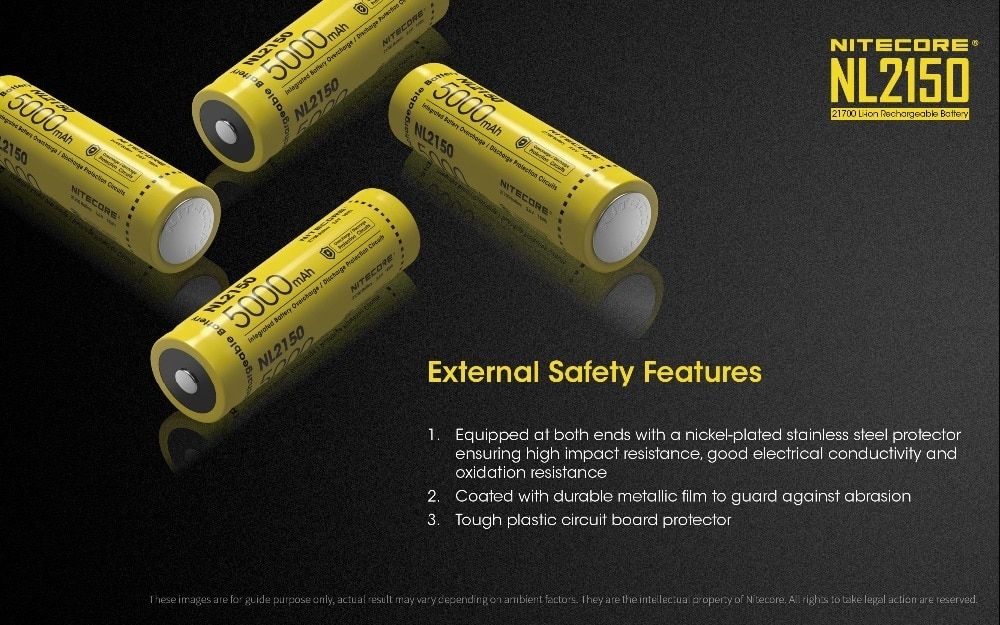 NITECORE NL2150 5000mAh 3.6V 21700 laddningsbart batteri för kraftfull ficklampa, drönare, utomhusutrustning