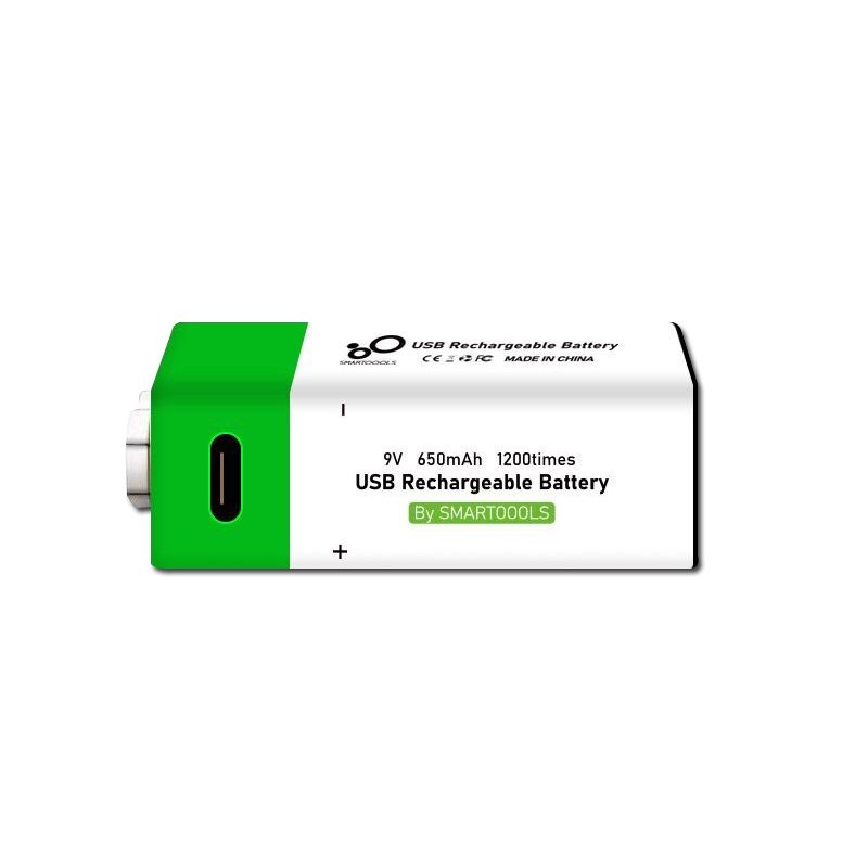 9V 6F22 650mAh USB-laddningsbart batteri, miljövänlig Li-ion-ström för leksaker, mikrofon, multimeter och mer