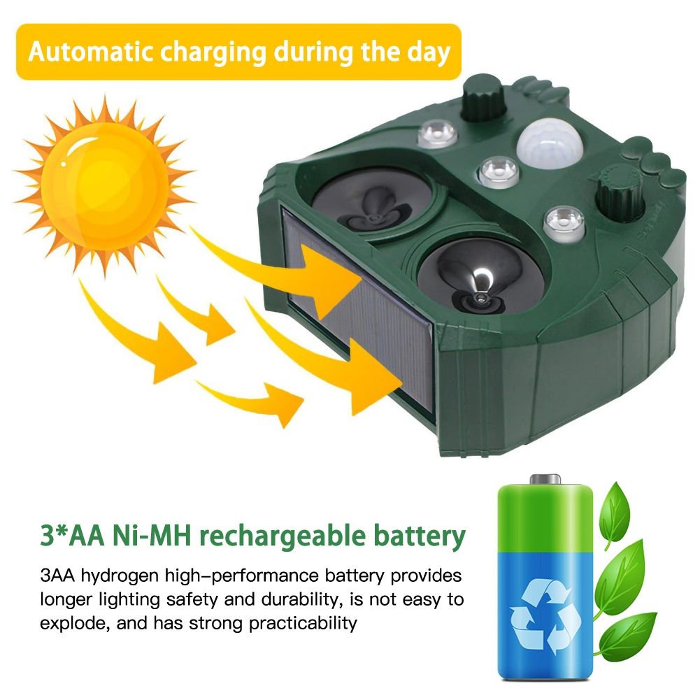 Solenergidriven Djuravvisare Ultraljudsavvisare för Trädgårdar IP44 Vattentät Human Avskräckning  Tyst Drift