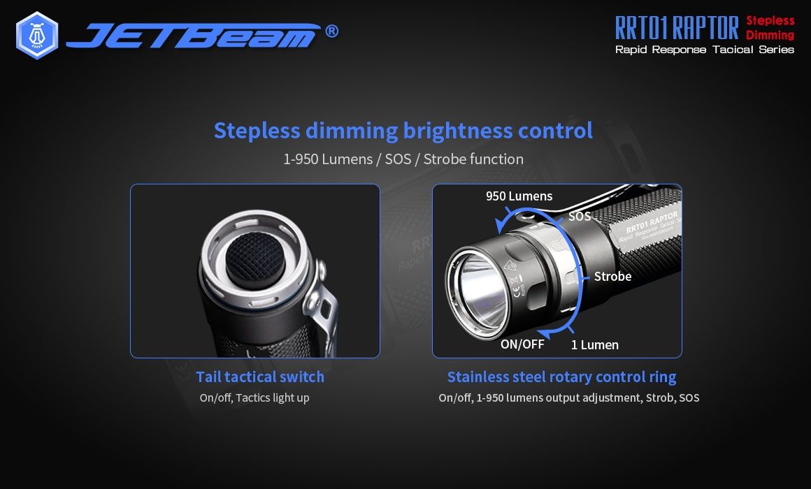JETBeam JET-RRT01 XP-L 950 Lumen LED EDC Ficklampa Hållbar Utomhusbelysning för Camping och Vandring