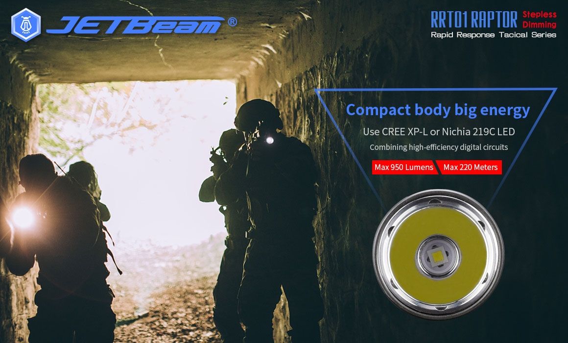 JETBeam JET-RRT01 XP-L 950 Lumen LED EDC Ficklampa Hållbar Utomhusbelysning för Camping och Vandring